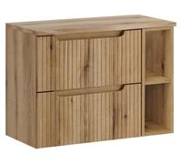 Ensemble VANO chêne clair 80cm : meubles sous vasque à tiroirs avec niches visibles + plan pour vasque + colonne