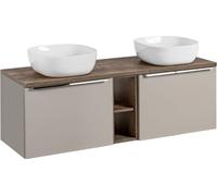 Ensemble VANTA taupe : meubles sous vasque 140cm + plan vasque + 2 vasques à poser