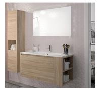 Ensemble VESNA meuble + vasque + miroir + colonne / Décor Chêne blanchi