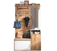 Ensemble vestiaire avec miroir, banquette, 2 compartiments à chaussures, crochets et tringle de penderie, 105x40x190,5 cm, Blanc+Couleur naturelle Aosom FR