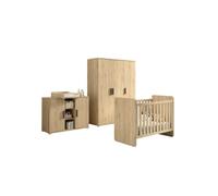 VIPACK - SAM Ensemble 4 pièces composé d'une commode avec plan à langer, d'un lit bébé et d'une armoire 3 portes,Reproduction chêne mélaminé
