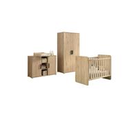 VIPACK - SAM Ensemble 4 pièces composé d'une commode avec plan à langer, d'un lit bébé et d'une armoire 2 portes,Reproduction chêne mélaminé