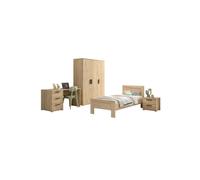 VIPACK - Ensemble 4 pièces SAM, lit simple, table de chevet, armoire 3 portes, bureau,Reproduction mélaminé chêne