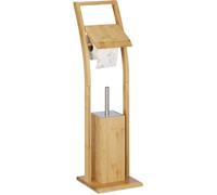 Ensemble Wc, Bambou, Acier Inoxydable, Brosse Wc Et Dérouleur Papier, Autonome, Hlp 74 X 20 X 20 Cm, Nature - Relaxdays