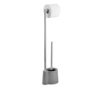 WENKO Serviteur WC sur pied, brosse WC et dérouleur papier toilette, Avola gris, Acier inox, 13 x 66,5 x 16 cm