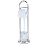 WENKO Combiné WC 2en1 Exclusif Siena | Brosse WC à tête remplaçable et dérouleur Papier Toilette | Stable et hygièique | Accessoire Toilette | Acier | DIM 19 x 63 cm | Chrome Brillant