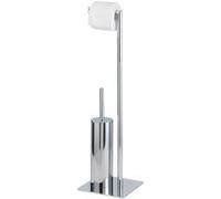 WENKO Serviteur WC 2en1 Recco | Brosse WC à tête remplaçable et dérouleur Papier Toilette | Porte Brosse WC fermé | Haut de Gamme | Acier Inoxydable | 20x71,5x20 cm | Chromé Brillant