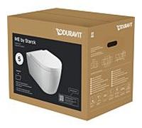 Ensemble WC suspendu Duravit Me by Starck, à chasse d'eau profonde, référence 457909AAA1, 57 cm, sans bride, avec abattant, blanc Durashield