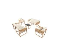 Concept Usine – Salon de jardin Turini 8 places effet rotin coussins blancs