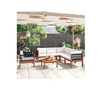 vidaXL Ensemble salon de jardin 7 pièces avec coussins bois crème acacia & corde