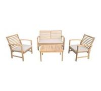 Happy Garden Salon de jardin GOA en acacia 4 places avec coussins sable