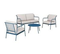 Salon bas de jardin acier et tissu (canapé + fauteuils + table basse) - Noa II - 4 places