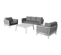 Salon bas de jardin aluminium avec coussins (canapé + 2 fauteuils + table basse carrée) - Moss - 5 places