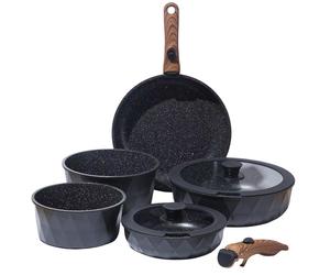 Ensembles de batterie de cuisine à induction Royal Swiss 9 pièces - 2 poignées amovibles - noir