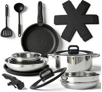 Ensembles de casseroles ZMH à poignées amovibles Ensemble de 17 pièces avec revêtement antiadhésif Ensembles de casseroles et poêles avec couvercles, adaptés à tous les types de cuisinières et au four