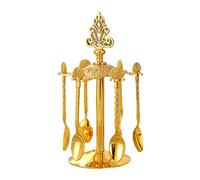 Ensembles de cuillères à dessert à café en alliage de zinc Vaisselle à cocktail avec porte-cuillère Rangement décoratif 6 cuillères 2 styles Cuillères à expresso dorées avec