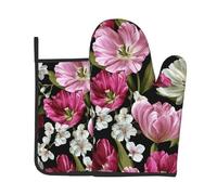 Ensembles de Gants de Cuisine et de maniques à Motifs de Tulipes et de fleu