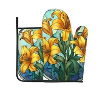 Ensembles de Gants de Cuisine et de maniques en vitrail, Motif Bouquet de l