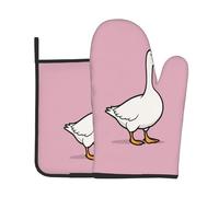Ensembles de Gants de Cuisine et de maniques White Goose sur Fond Rouge