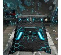 Ensembles de Literie Gamer 200x200 pour Garçons,Housse de Couette Gaming Enfants Housse Couette Jeux Vidéo,Parure de Lit Manette de Jeu Géométrique Nid D'Abeille pour La Chambre Des Adolescents