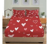 Ensembles de literie ThèMe du CœUr Romantique Draps Housses 160x200x30 cm pour 2 Personnes, Respirant Drap Housse Enfant Adulte Rouge avec 2 Taies d'oreillers pour 5-30 cm Matelas