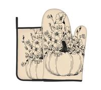 Ensembles de maniques et de Gants de Cuisine à Motif Citrouille et Fleurs s