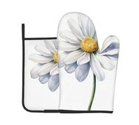 Ensembles de maniques et de Gants de Cuisine à Motif Marguerite Blanche AQU