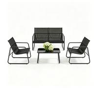 Salon de Jardin - Bealife - Fauteuil Respirant en Métal - Table Basse en Verre Trempé - Meuble de Jardin Extérieur - 2 Places