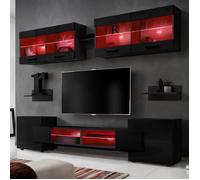 Ensembles de meubles TV Foggia Komodee - LED RGB - Noir Brillant - L235cm x H195cm x P35cm
