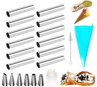 Ensembles de moules à cannoli, 21 pièces, moules en acier inoxydable, avec brosse de nettoyage et cuillère à garnir pour des délices créatifs.