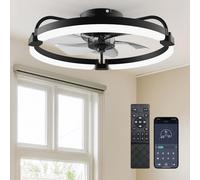 Ensenior Ventilateur de Plafond avec Lumière, 50cm Plafonnier Ventilateur avec Pales Amovibles & APP, 6 Vitesses Silencieux, Dimmable (3000K-6500K), Design Extra Plat pour Chambre Bureau - Noir
