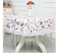 Ensoleille - Nappe ronde en toile cirée PVC 180 cm - Motif floral et dentelle - Anti-tache et imperméable - Pour salle à manger,