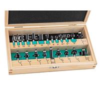 ENT 09022HKB Jeu de Fraises 22 Pièces dans un Coffret en Bois Véritable - Tige 8 mm - Tranchants en Carbure - Insertion pour Toupie