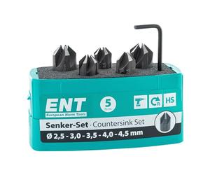 ENT 26518 Lot de 5 Fraises à Enfoncer en Métal HSS, Diamètres (d) 2,5-4 et 4,5 mm, Angle (E) 90°, Côté Droit