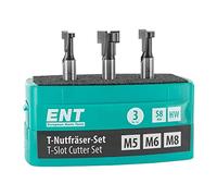 ENT European Norm Tools Coffret de 3 fraises pour rainures en T M5 M6 M8, queue (S) 8mm, en métal dur, profils de rainures en T pour vis à six pans avec filetage métrique