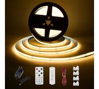 Enteenly Ruban LED COB Blanc Chaud 3 mètres - Kit d'éclairage sous Meuble avec Télécommande RF pour Vitrine, Cuisine, Bureau, étagère, Placard - Adaptateur 24V inclus - 2700K
