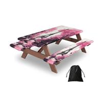 Entemne Tour Eiffel Paris Rose Art Nappe de pique-nique avec 2 housses de banc 1,5 m