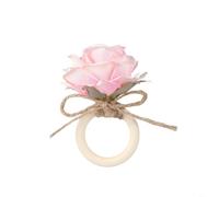 Entgoinggo Ronds de serviette rustiques en bois faits à la main avec roses artificielles - Décoration de table florale élégante pour mariage, anniversaire, Noël - Rose (A)