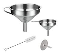 Entonnoir Inox avec Filtre, XiXiRan 2 Tailles(Ø7.8/13cm) Entonnoir de Cuisine en Acier Inoxydable avec Crépine Amovible et Brosse pour Tubes à Essai