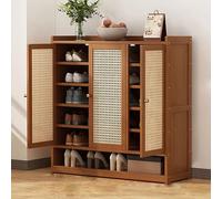 Entryway Shoe nizer Meuble à chaussures caché en rotin avec portes, buffet en chêne rustique, étagères réglables, décoration d'intérieur, marron H - Parfait pour les espaces sans encombrement