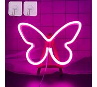 ENUOLI Applique murale papillon néon rose fluo | Veilleuse papillon à LED alimentée par USB ou par piles pour chambre de fille, enseigne néon pour mariage, bar