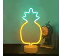 ENUOLI Lampe néon ananas LED - Veilleuse USB / piles - Panneau ananas avec support de base - Lampe néon pour chambre de mariage, Noël