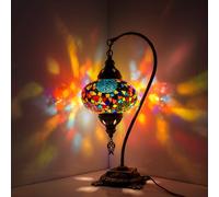 ENVA Lampe de table en mosaïque turque, superbe style marocain, abat-jour globe unique, série col de cygne (courageux)
