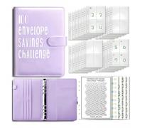 Enveloppe Budget A5 Classeur Budget avec 100 Défi de l'économie d'argent Carnet Budget pour Economie Argent, Classeur Anneaux Organisateur Budget Planificateur Portefeuille Budget (Violet Clair)