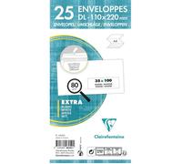 Paquet de 25 Enveloppes Blanches DL-110x220mm - Auto-Adhésives - 80g/m2 - Fenêtre Papier Cristal de 35x100 (position 20/20) - Blanc