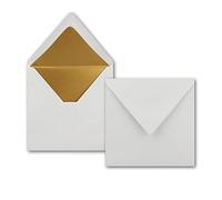 Enveloppes 164 x 164 mm Blanc avec or - Fermeture adhésive - Lot de 100 enveloppes à lettre - Lot de 100 enveloppes sans fenêtre au format carré - 25 Umschläge Weiss - Seidenfutter Gold