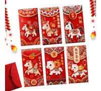 Enveloppes chinoises 2026 3D | Lot de 6 enveloppes rouges pour le Nouvel An chinois, pour adultes, enfants, hommes, femmes, anniversaire, printemps, mariage