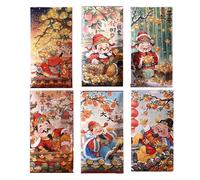 Enveloppes d'argent porte-bonheur, enveloppes rouges chinoises | Pack de 6 enveloppes rouges portables pour le Nouvel An - Enveloppes d'argent en espèces robustes, accessoires de l'année, enveloppe p