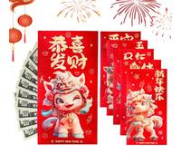 Enveloppes rouges avec inscription « Year of The Horse » | Lot de 6 paquets rouges 2026 pour festival de printemps chinois, fête d'anniversaire, célébration, réunion de famille