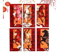 Enveloppes rouges chinoises - 6 pièces épaisses, paquet de l'année du cheval 2026, construction en matériau , ensemble d'enveloppes d'argent chinois, fête du printemps, mariage, vacances, penda
